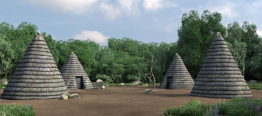 Ricostruzione 3D di un villaggio neolitico